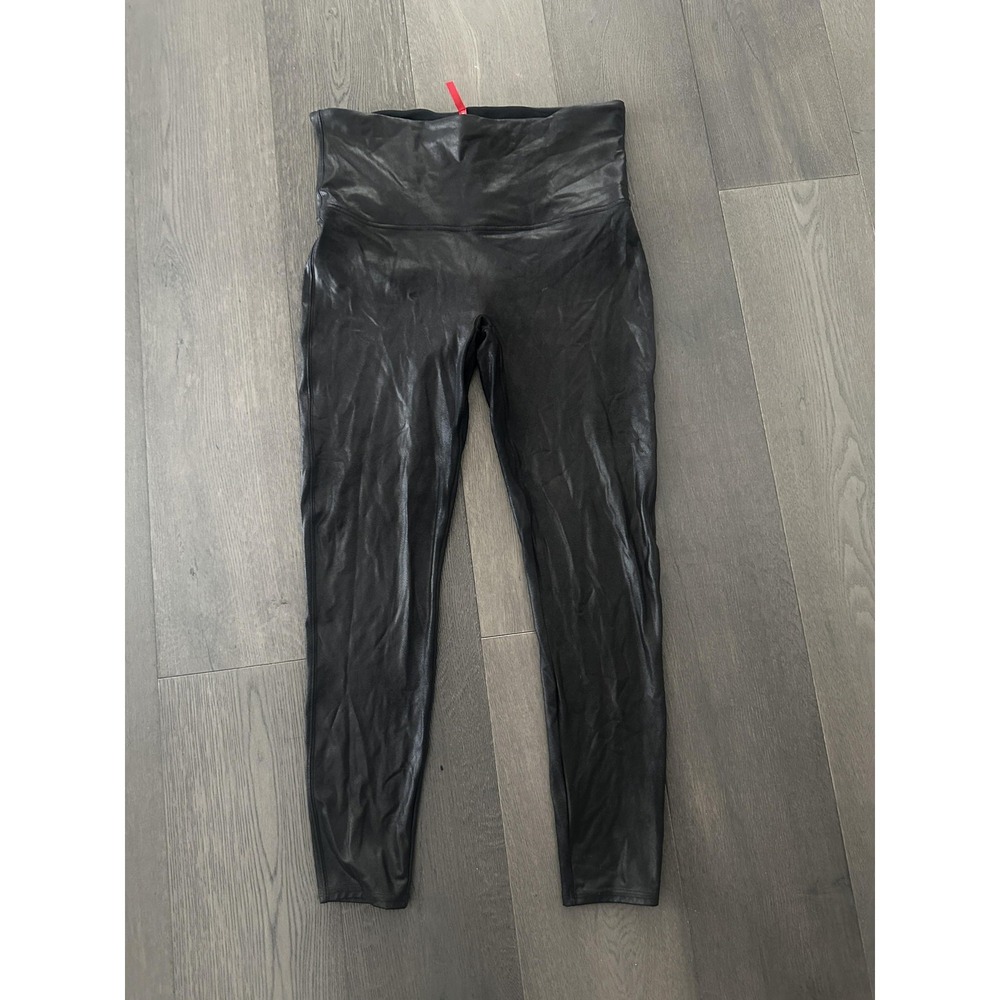 Spanx Leggings Womens 2XL Black Faux Leather‎ High Rise 2437P Tummy Control